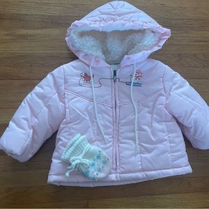 Vintage Be Mine Jacket Girls 18 months 1980s Pink Faux Fur Dog Sled Coat Winter